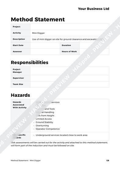 mini digger method statement|Mini Excavator .